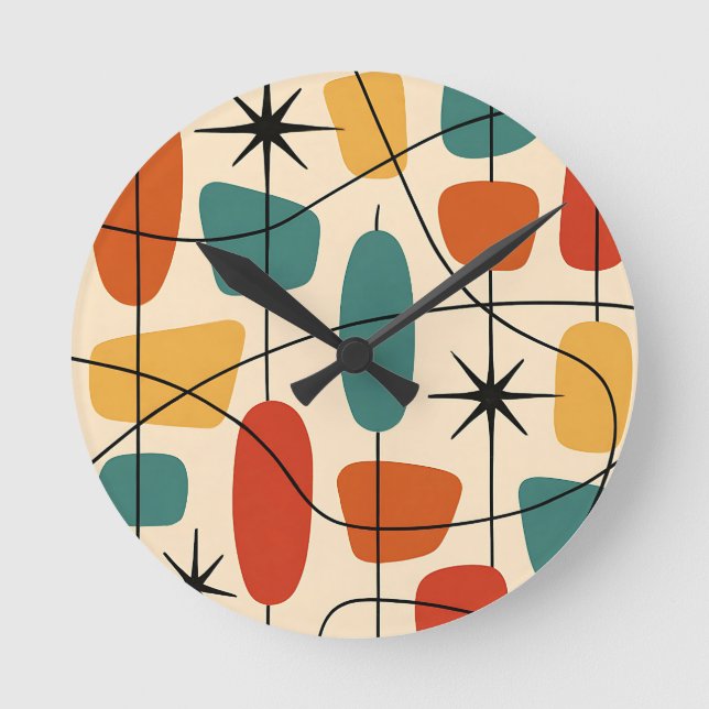 Mid Century Modern Atomic Abstract Round Clock (Front)