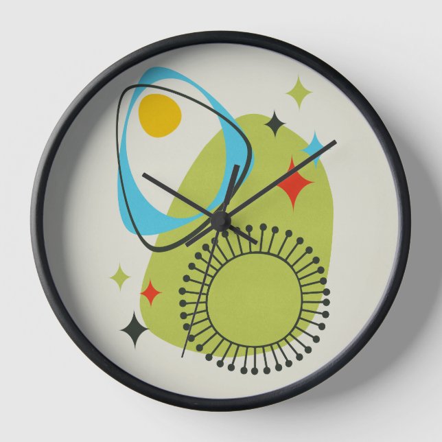 Mid Century Modern Atomic Age 14 Green, Blue Clock (Front)