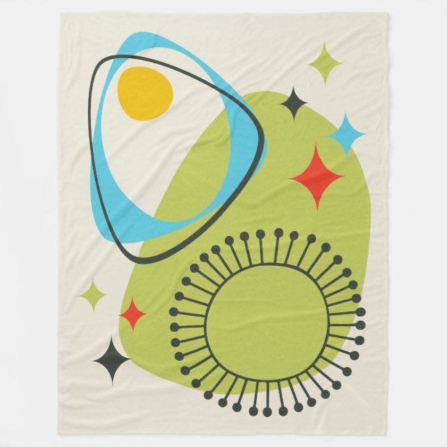 Mid Century Modern Atomic Age 14 Green, Blue Fleece Blanket (Front)