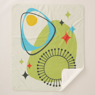 Mid Century Modern Atomic Age 14 Green, Blue Sherpa Blanket