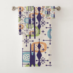 Mid Century Modern Atomic Age Abstract Pattern Bath Towel Set