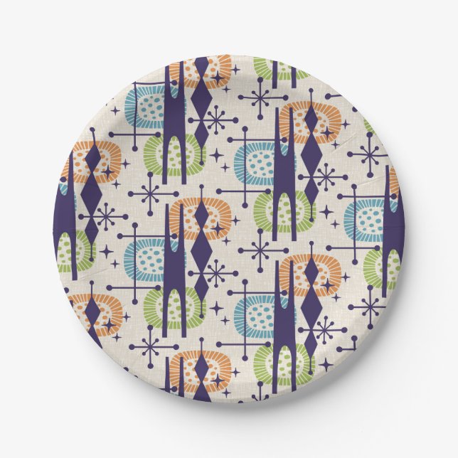 Mid Century Modern Atomic Age Abstract Pattern Paper Plate (Front)