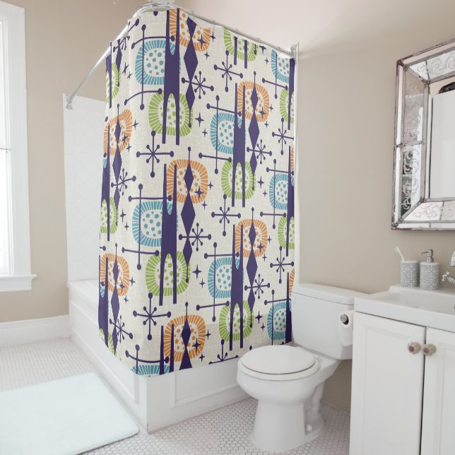 Mid Century Modern Atomic Age Abstract Pattern Shower Curtain (In Situ)