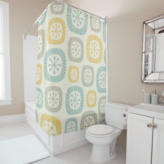 Mid Century Modern Atomic Age Abstract Pattern Shower Curtain (In Situ)