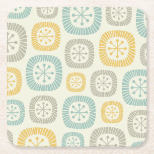 Mid Century Modern Atomic Age Abstract Pattern Square Paper Coaster
