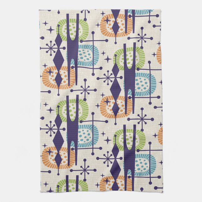 Mid Century Modern Atomic Age Abstract Pattern Tea Towel (Vertical)