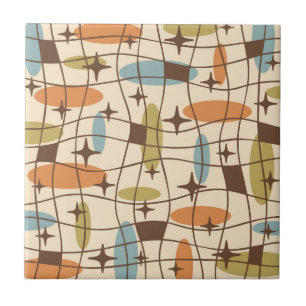 Mid Century Modern Atomic Age Cosmic Pattern Ceramic Tile