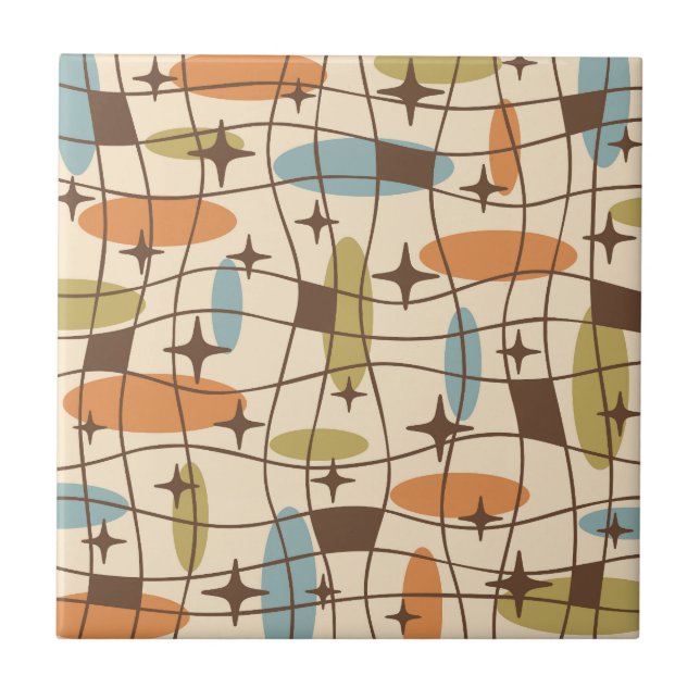 Mid Century Modern Atomic Age Cosmic Pattern Ceramic Tile (Front)