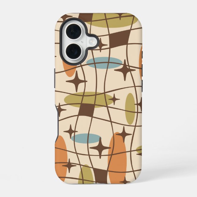 Mid Century Modern Atomic Age Cosmic Pattern iPhone 16 Case (Back)