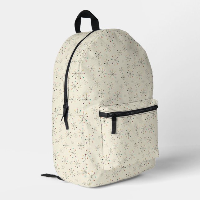 Mid-Century Modern Atomic Age Cream Pattern Printed Backpack (Back Corner Left)