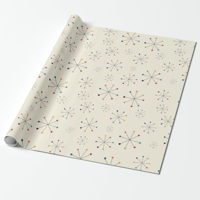 Mid-Century Modern Atomic Age Cream Pattern Wrapping Paper (Unrolled)