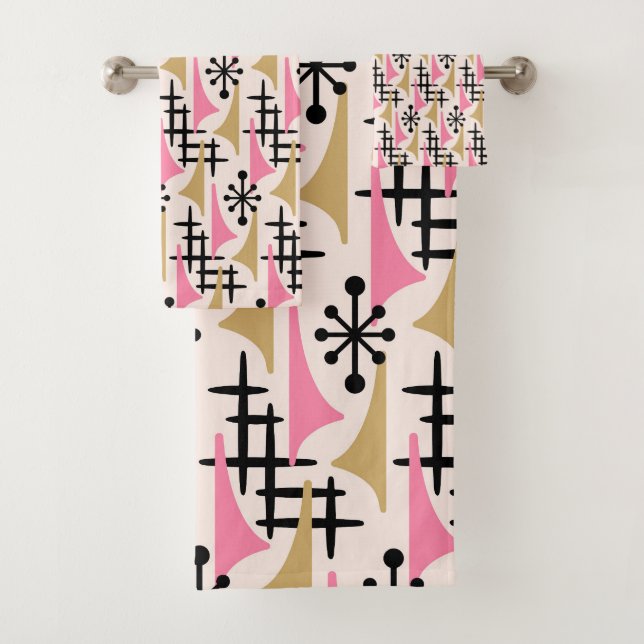 Mid Century Modern Atomic Age Pattern Bath Towel Set (Insitu)