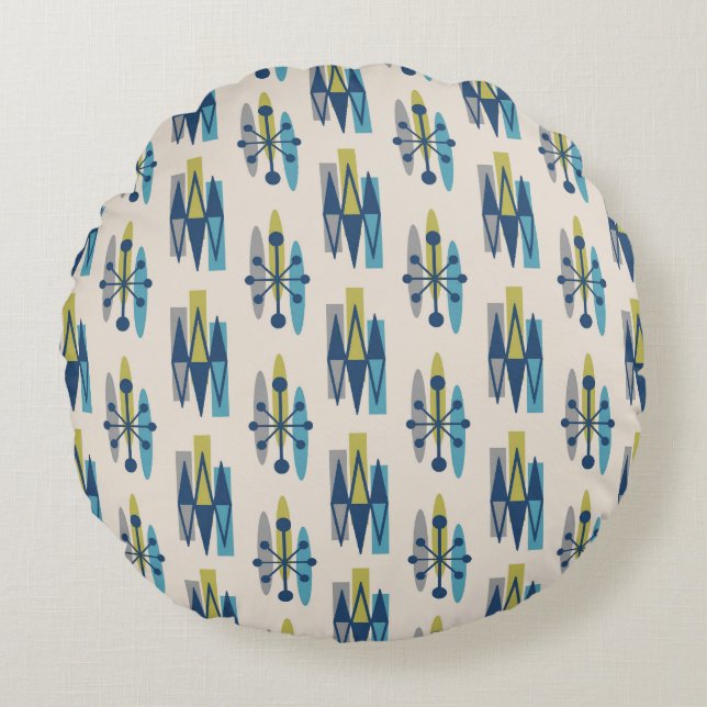 Mid Century Modern Atomic Age Pattern Round Cushion (Front)