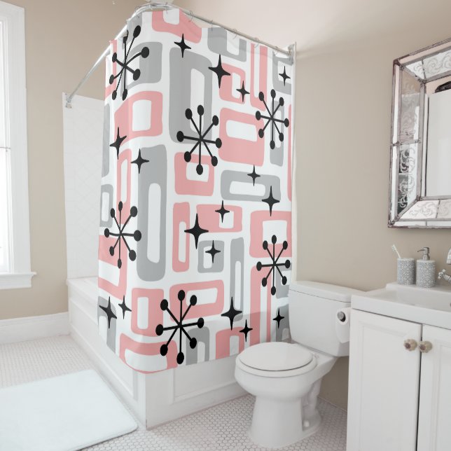 Mid Century Modern Atomic Age Pattern Shower Curtain (In Situ)
