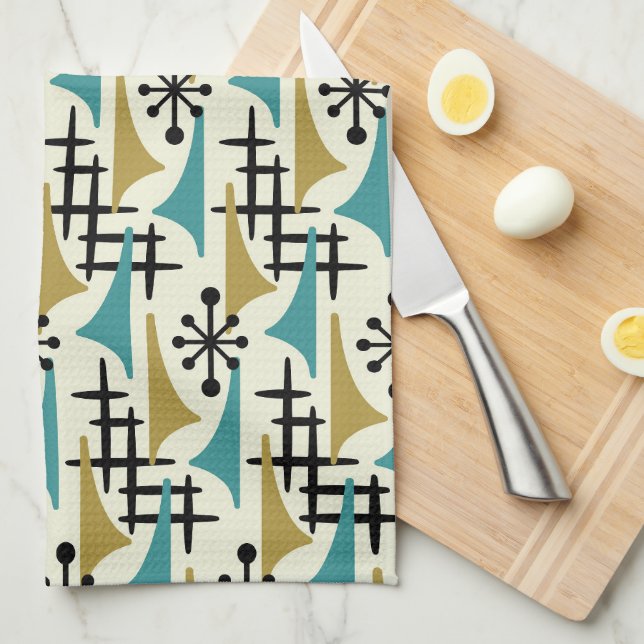 Mid Century Modern Atomic Age Pattern Tea Towel (Quarter Fold)