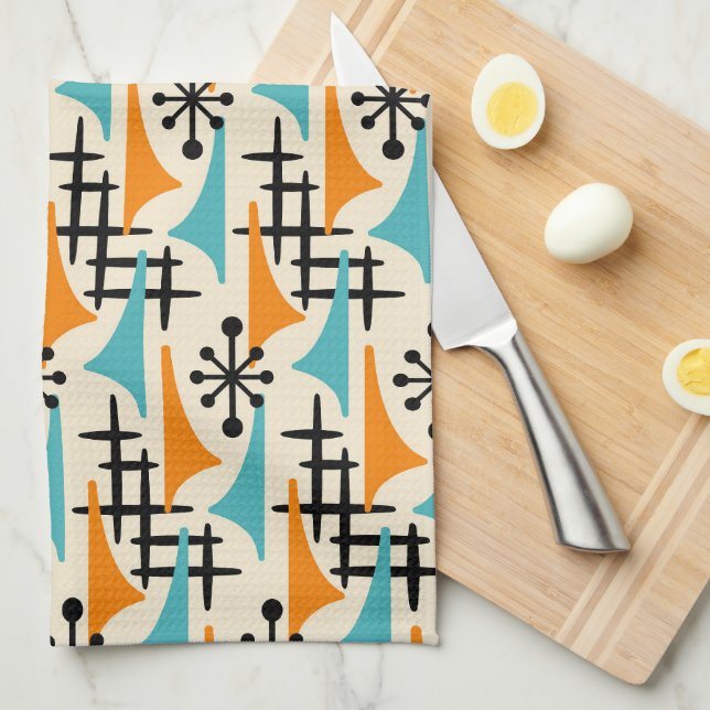 Mid-Century Modern Atomic Age Pattern Tea Towel (Quarter Fold)