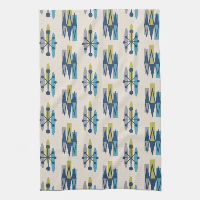 Mid Century Modern Atomic Age Pattern Tea Towel (Vertical)