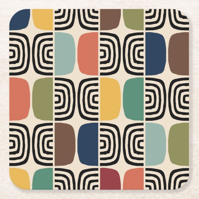 Mid Century Modern Atomic Age Square Paper Coaster (Front)