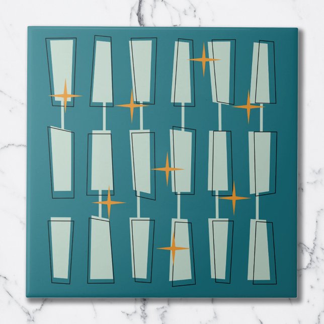 Mid Century Modern Atomic Blocks Teal, Aqua Ceramic Tile (Creator Uploaded)