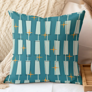 Mid Century Modern Atomic Blocks Teal, Aqua Cushion