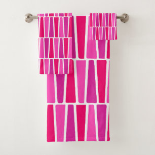 Mid Century Modern Atomic Blocks, Viva Magenta Bath Towel Set