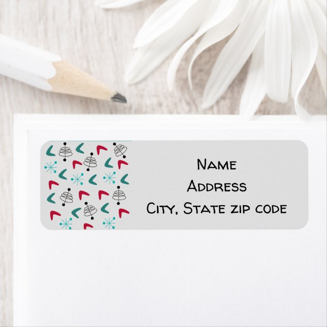 Mid-Century Modern Atomic Boomerangs  Return Address Label (Insitu)