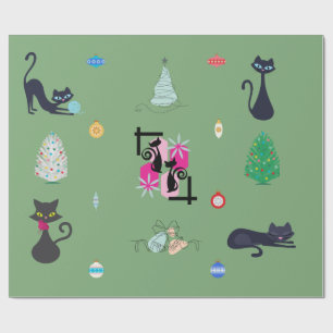Mid Century Modern Atomic Cat Christmas Holiday  Wrapping Paper