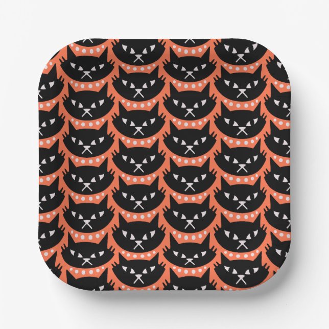 Mid Century Modern Atomic Cat Pattern Paper Plate (Front)