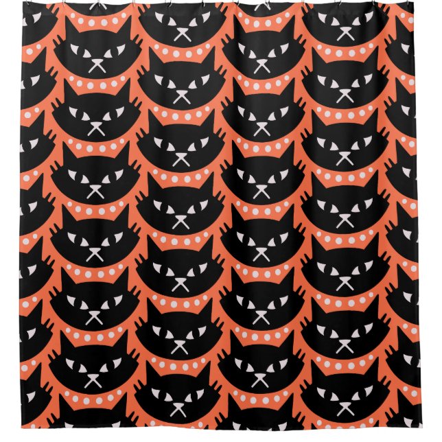 Mid Century Modern Atomic Cat Pattern Shower Curtain (Front)