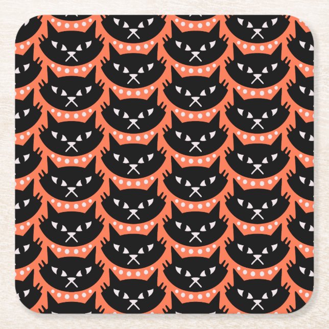 Mid Century Modern Atomic Cat Pattern Square Paper Coaster (Front)