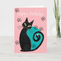 Mid Century Modern Atomic Cat Retro Happy Birthday