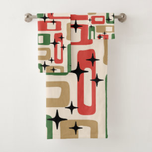 Mid Century Modern Atomic Christmas Bath Towel Set