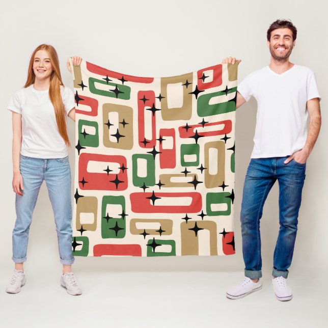 Mid Century Modern Atomic Christmas Fleece Blanket (In Situ)