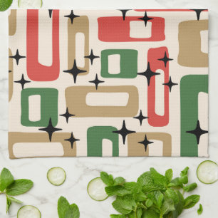 Mid Century Modern Atomic Christmas Tea Towel