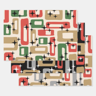 Mid Century Modern Atomic Christmas Wrapping Paper Sheet