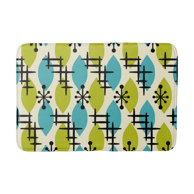 Mid Century Modern Atomic Drops Pattern Bath Mat (Front)