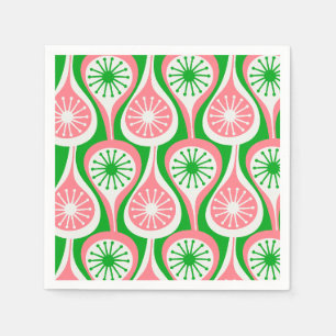 Mid Century Modern Atomic Drops Pattern Pink Green Napkin