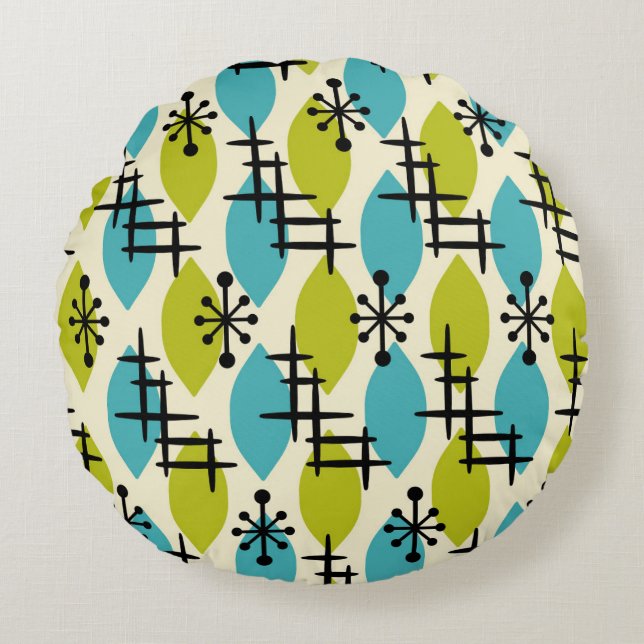 Mid Century Modern Atomic Drops Pattern Round Cushion (Front)