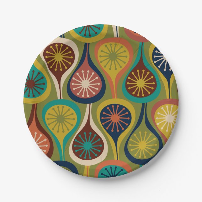 Mid Century Modern Atomic Drops Retro Pattern  Paper Plate (Front)