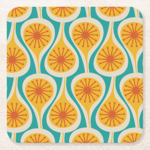 Mid Century Modern Atomic Drops Retro Pattern Square Paper Coaster