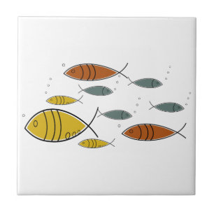 Mid Century Modern Atomic Era Fish Swimming Custom Ceramic Tile