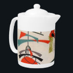 Mid Century Modern Atomic Fabric Teapot<br><div class="desc">Every day can be a blast from the past with this mid century modern inspired teapot. The design features a replica of a vintage atomic mobile fabric pattern. The background is ecru with blue, orange, green and black modern art shapes. This is the ideal light teapot for anyone who likes...</div>