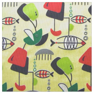 Mid Century Modern Atomic Fish Design Fabric
