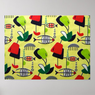 Mid Century Modern Atomic Fish Design Poster