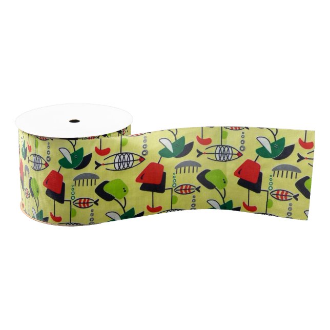 Mid Century Modern Atomic Fish Design Ribbon Grosgrain Ribbon (Spool)