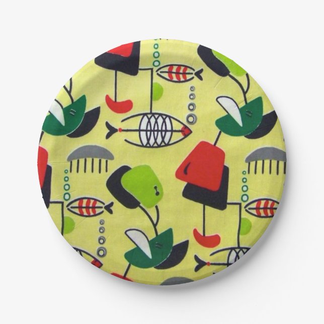 Mid Century Modern Atomic Fish Paper Plate (Front)