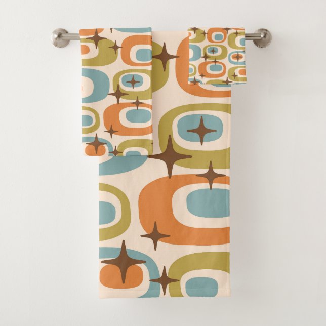 Mid Century Modern Atomic Pattern Bath Towel Set (Insitu)