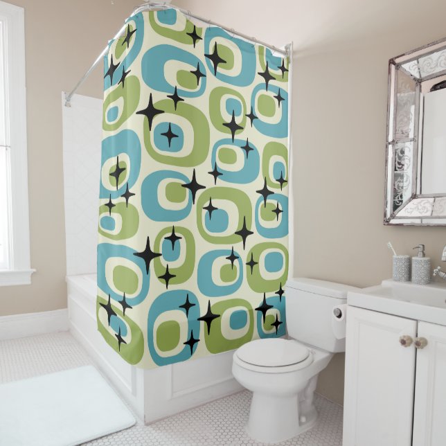 Mid Century Modern Atomic Pattern Shower Curtain (In Situ)