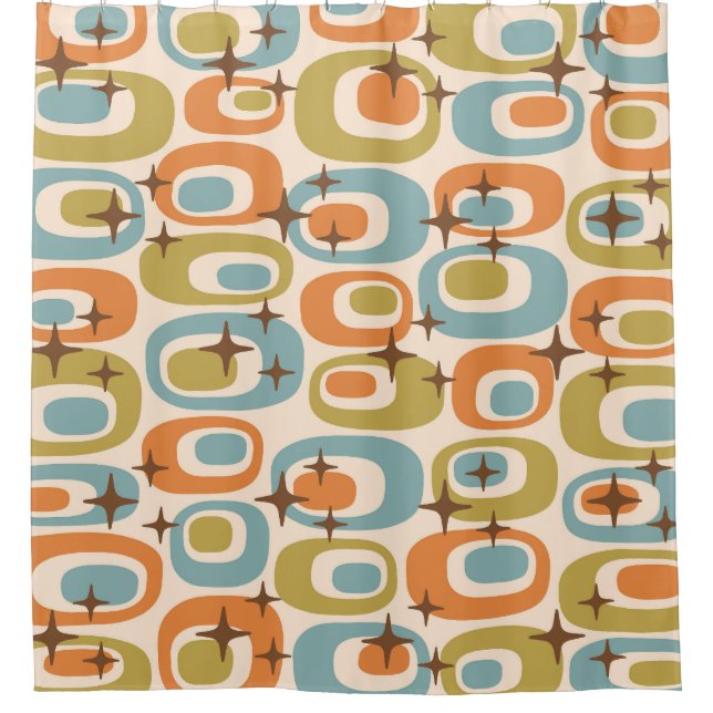 Mid Century Modern Atomic Pattern Shower Curtain (Front)