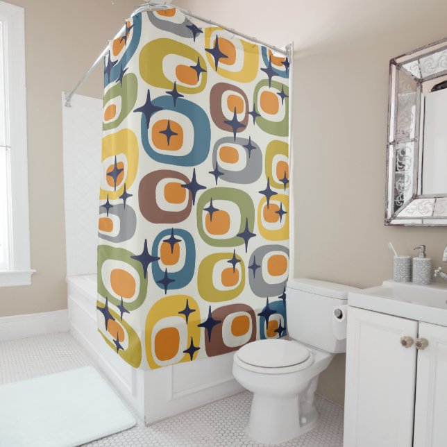 Mid Century Modern Atomic Pattern Shower Curtain (In Situ)